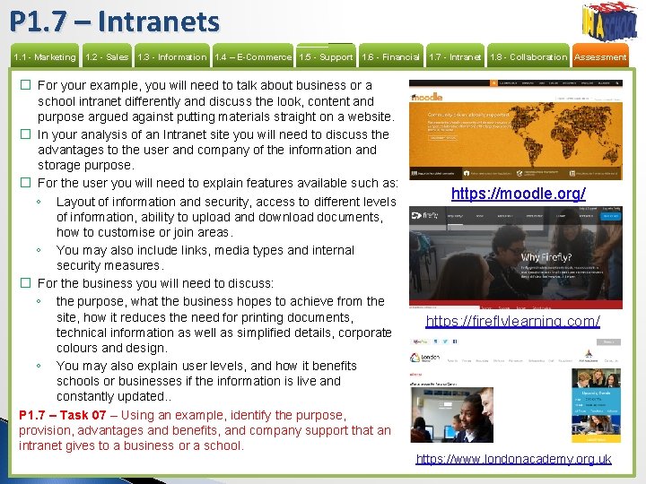 P 1. 7 – Intranets 1. 1 - Marketing 1. 2 - Sales 1.