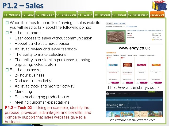 P 1. 2 – Sales 1. 1 - Marketing 1. 2 - Sales 1.