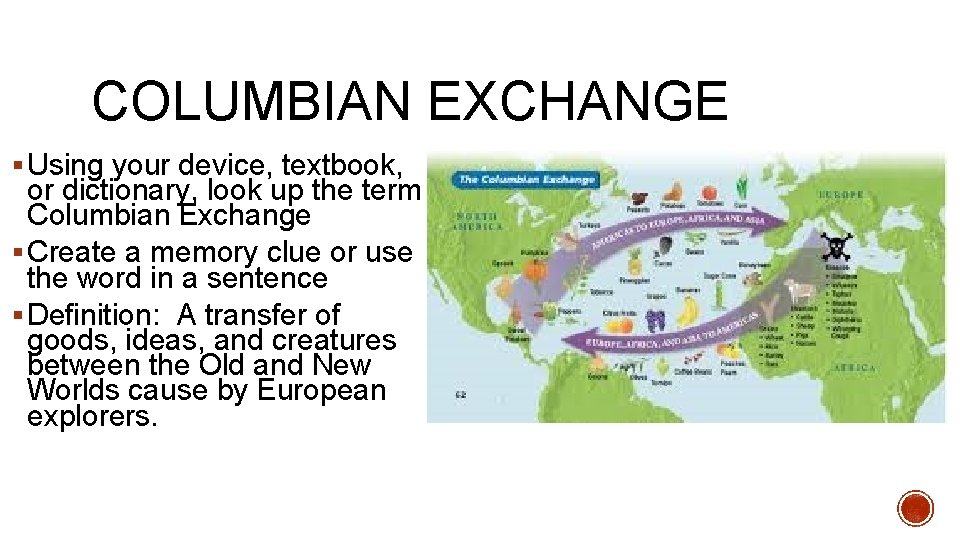 COLUMBIAN EXCHANGE § Using your device, textbook, or dictionary, look up the term Columbian