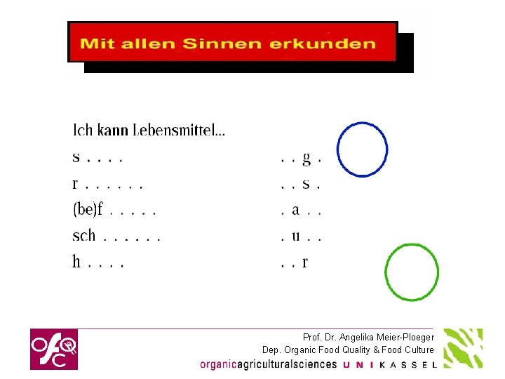 Prof. Dr. Angelika Meier-Ploeger Dep. Organic Food Quality & Food Culture 