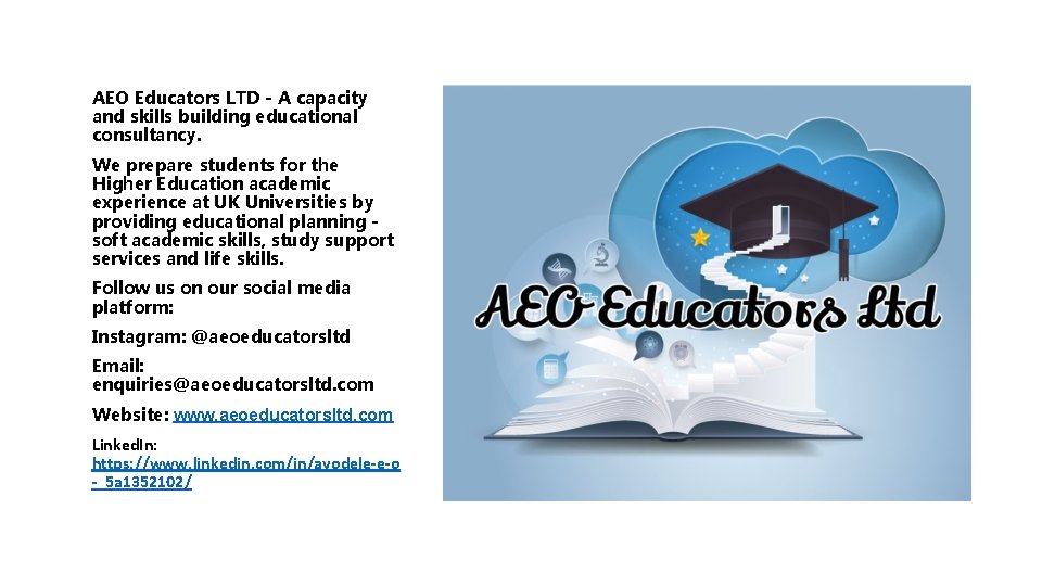 AEO Educators LTD - A capacity and skills building educational consultancy. We prepare students AEO Educators LTD - A capacity and skills building educational consultancy. We prepare students