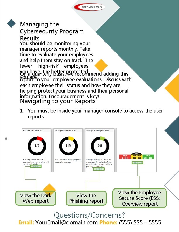 Managing the Cybersecurity Program Results You should be monitoring your manager reports monthly. Take