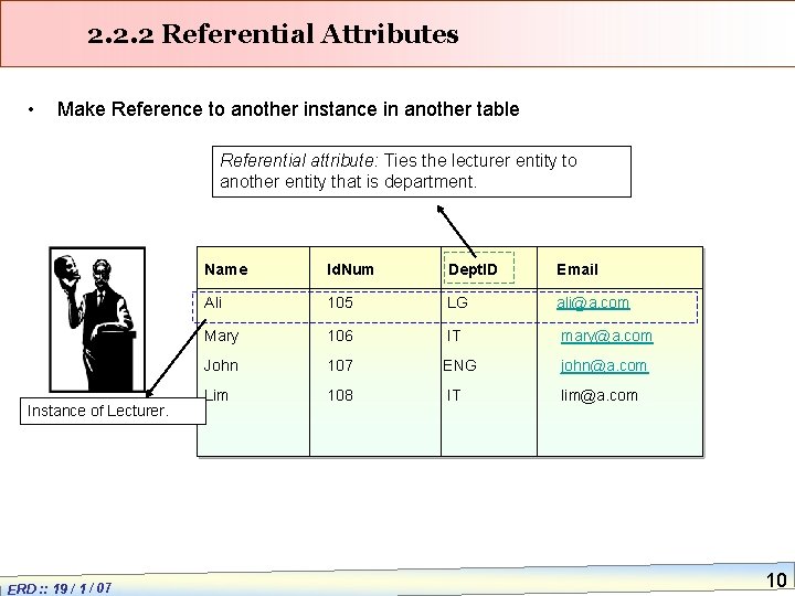 2. 2. 2 Referential Attributes • Make Reference to another instance in another table
