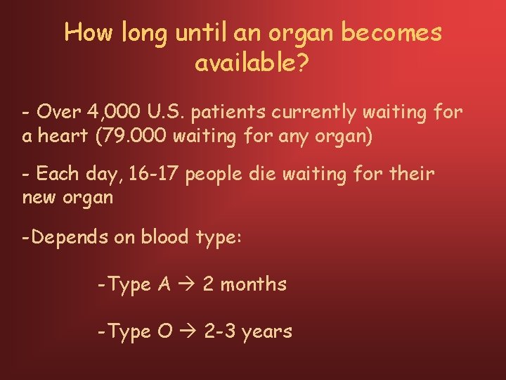 How long until an organ becomes available? - Over 4, 000 U. S. patients