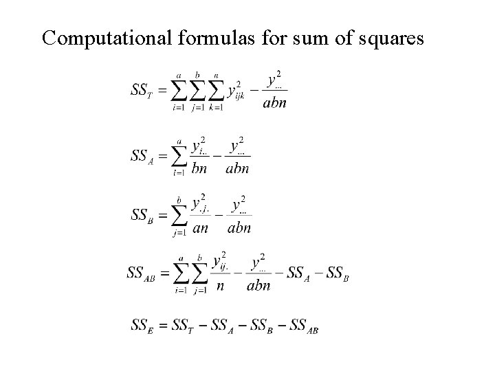 Computational formulas for sum of squares 