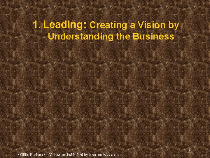 1. Leading: Creating a Vision by Understanding the Business © 2006 Barbara C. Mc. 1. Leading: Creating a Vision by Understanding the Business © 2006 Barbara C. Mc.