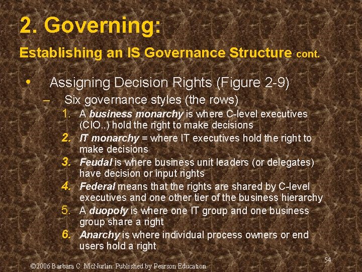 2. Governing: Establishing an IS Governance Structure cont. • Assigning Decision Rights (Figure 2 2. Governing: Establishing an IS Governance Structure cont. • Assigning Decision Rights (Figure 2