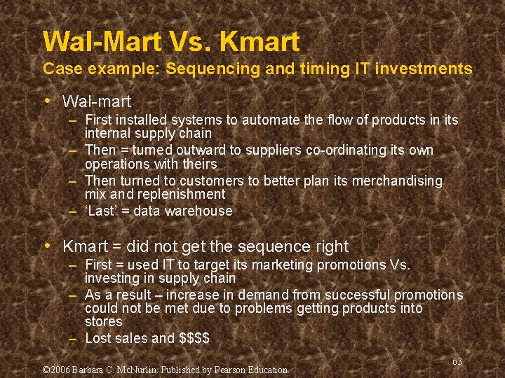 Wal-Mart Vs. Kmart Case example: Sequencing and timing IT investments • Wal-mart – First Wal-Mart Vs. Kmart Case example: Sequencing and timing IT investments • Wal-mart – First