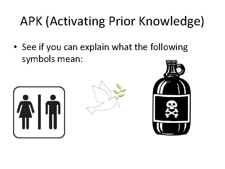 APK (Activating Prior Knowledge) • See if you can explain what the following symbols