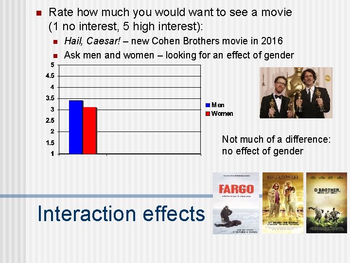 n Rate how much you would want to see a movie (1 no interest,