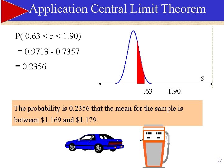 Application Central Limit Theorem P( 0. 63 < z < 1. 90) = 0.