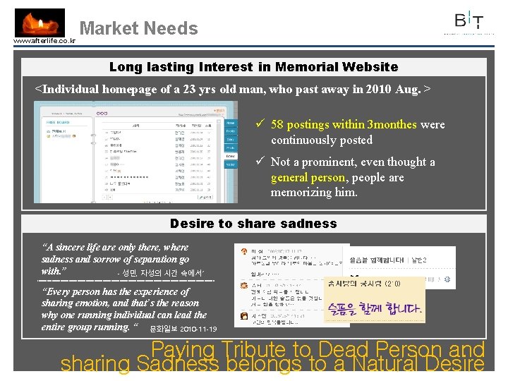 www. afterlife. co. kr Market Needs Long lasting Interest in Memorial Website <Individual homepage