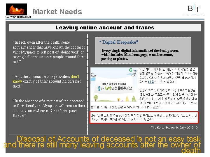 www. afterlife. co. kr Market Needs Leaving online account and traces “In fact, even