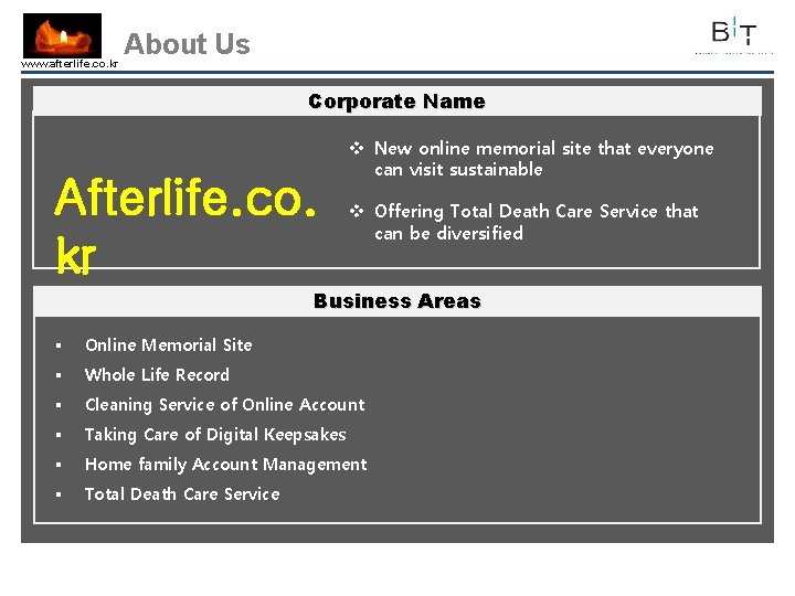 www. afterlife. co. kr About Us Corporate Name Afterlife. co. kr v New online