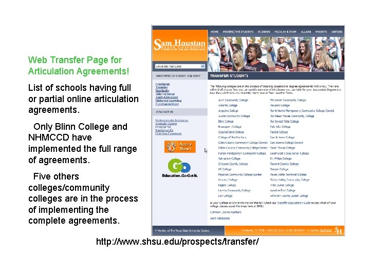Web Transfer Page for Articulation Agreements! List of schools having full or partial online
