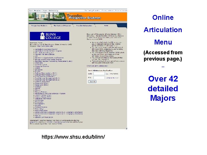 Online Articulation Menu (Accessed from previous page. ) -- Over 42 detailed Majors https: