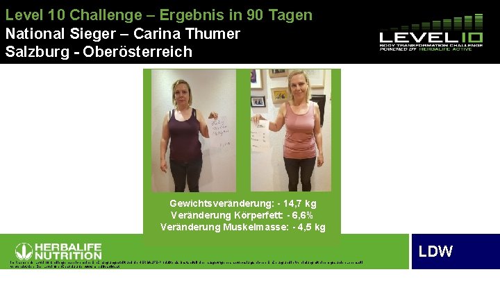 Level 10 Challenge – Ergebnis in 90 Tagen National Sieger – Carina Thumer Salzburg