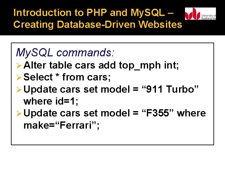 Introduction to PHP and My SQL Creating Database