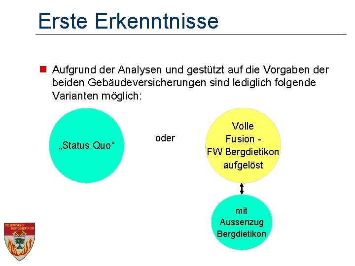 Erste Erkenntnisse n Aufgrund der Analysen und gestützt auf die Vorgaben der beiden Gebäudeversicherungen