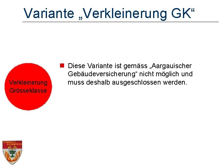 Variante „Verkleinerung GK“ Verkleinerung Grösseklasse n Diese Variante ist gemäss „Aargauischer Gebäudeversicherung“ nicht möglich