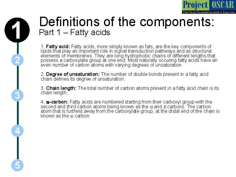 1 2 Definitions of the components: Part 1 – Fatty acids 1. Fatty acid: