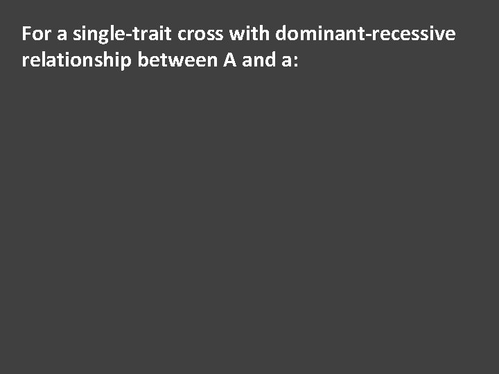 For a single-trait cross with dominant-recessive relationship between A and a: 