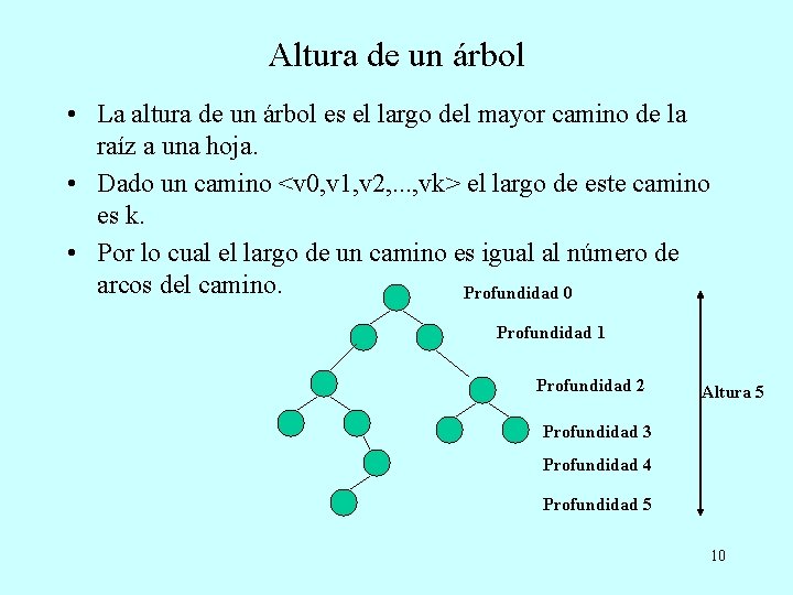 Altura de un árbol • La altura de un árbol es el largo del