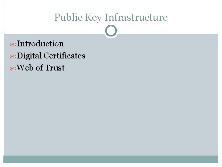 Public Key Infrastructure Introduction Digital Certificates Web of Trust 