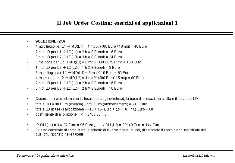 Il Job Order Costing: esercizi ed applicazioni 1 - SOLUZIONE (2/3) 4 mq ciliegio