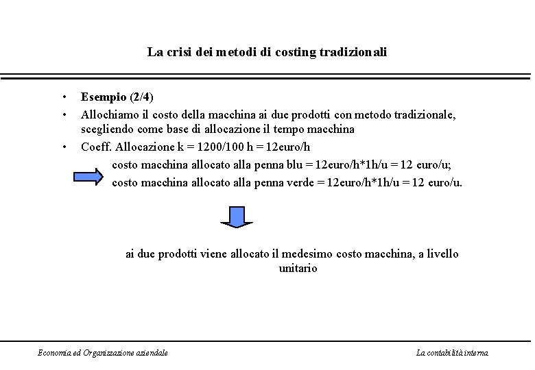 La crisi dei metodi di costing tradizionali • • • Esempio (2/4) Allochiamo il