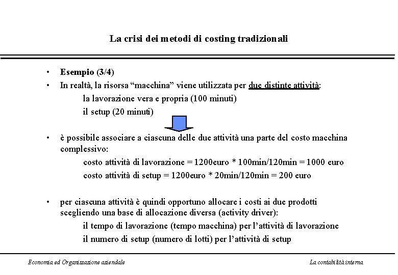 La crisi dei metodi di costing tradizionali • • Esempio (3/4) In realtà, la