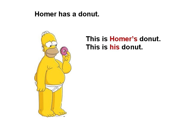 Homer has a donut. This is Homer’s donut. This is his donut. 