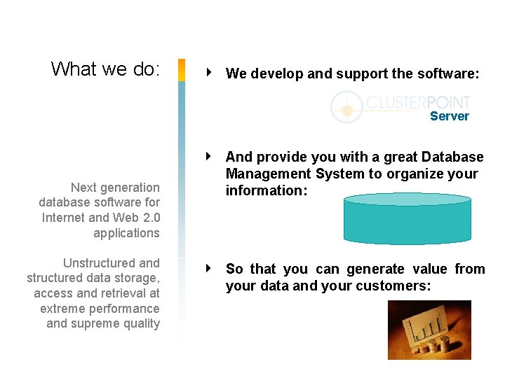 What we do: We develop and support the software: Server And provide you with