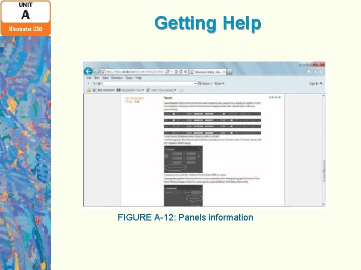 Getting Help FIGURE A-12: Panels information 
