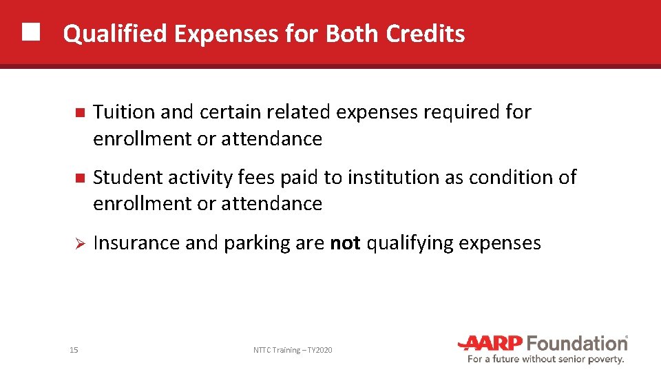 Qualified Expenses for Both Credits Tuition and certain related expenses required for enrollment or