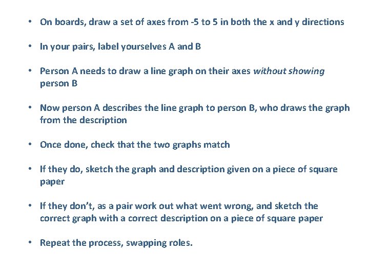  • On boards, draw a set of axes from -5 to 5 in