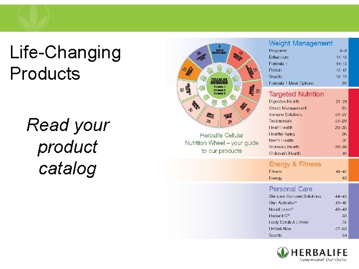 Life-Changing Products Read your product catalog 
