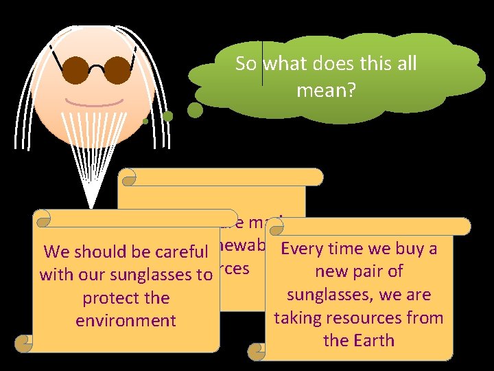 So what does this all mean? Sunglasses are made non renewable. Every time we