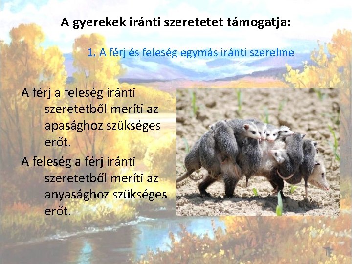 A gyerekek iránti szeretetet támogatja: 1. A férj és feleség egymás iránti szerelme A