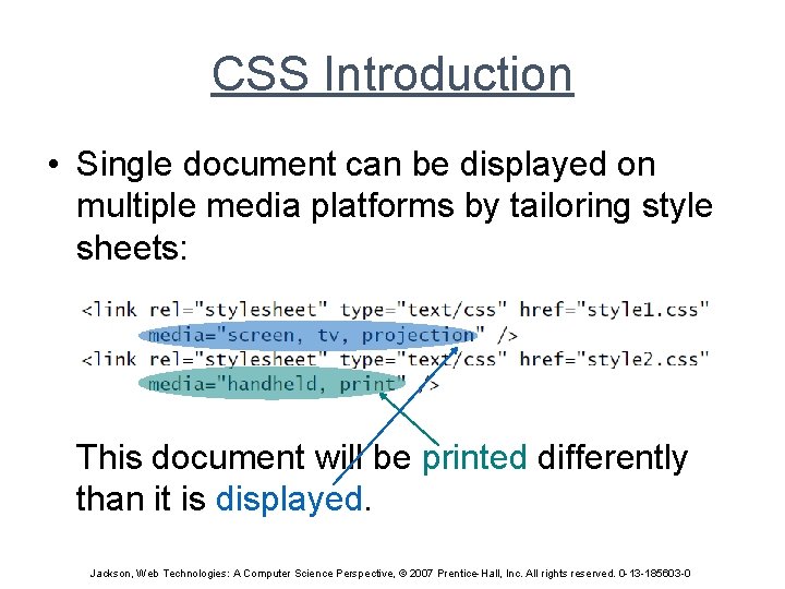 CSS Introduction • Single document can be displayed on multiple media platforms by tailoring