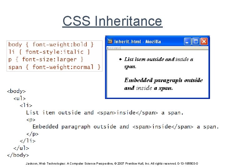 CSS Inheritance Jackson, Web Technologies: A Computer Science Perspective, © 2007 Prentice-Hall, Inc. All