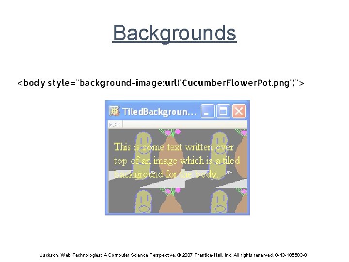 Backgrounds <body style="background-image: url('Cucumber. Flower. Pot. png')"> Jackson, Web Technologies: A Computer Science Perspective,