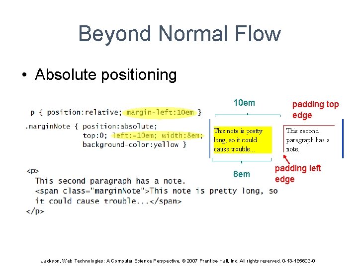 Beyond Normal Flow • Absolute positioning 10 em 8 em padding top edge padding