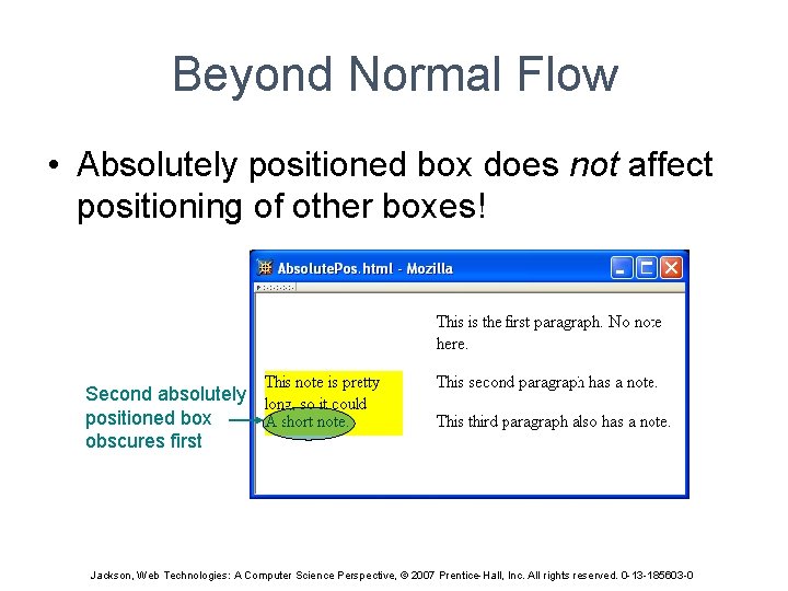 Beyond Normal Flow • Absolutely positioned box does not affect positioning of other boxes!