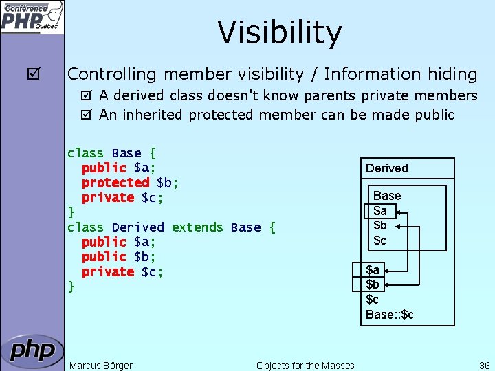 Visibility þ Controlling member visibility / Information hiding þ A derived class doesn't know