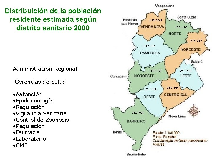 Distribuición de la población residente estimada según distrito sanitario 2000 243. 260 192. 626