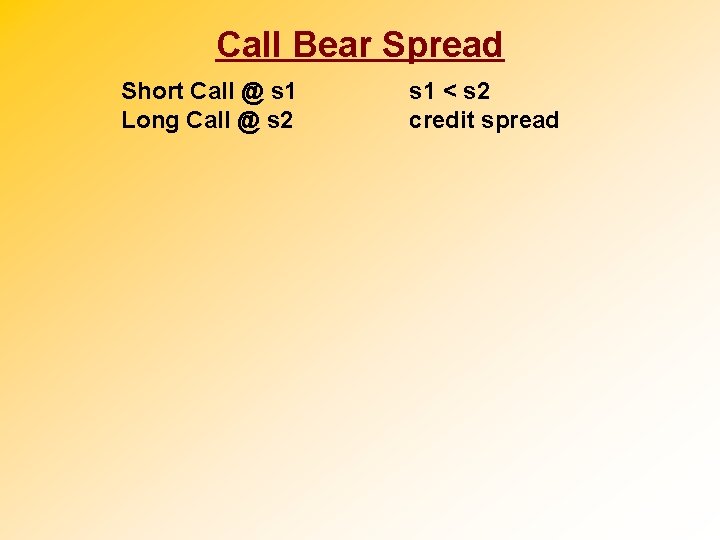Call Bear Spread Short Call @ s 1 Long Call @ s 2 s