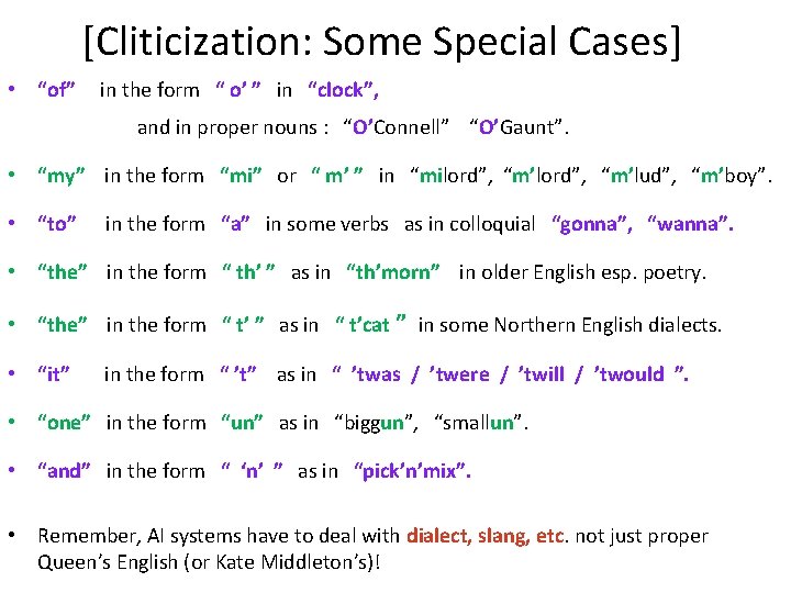 [Cliticization: Some Special Cases] • “of” in the form “ o’ ” in “clock”,