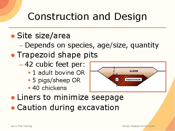 Construction and Design ● Site size/area – Depends on species, age/size, quantity ● Trapezoid