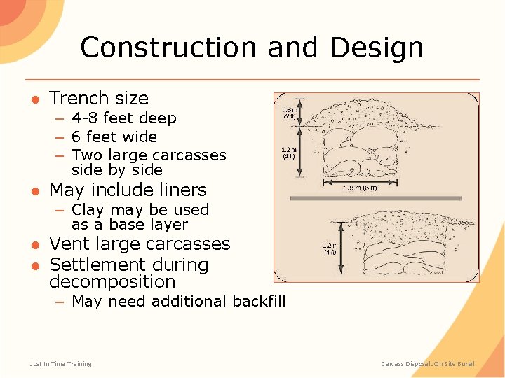 Construction and Design ● Trench size – 4 -8 feet deep – 6 feet